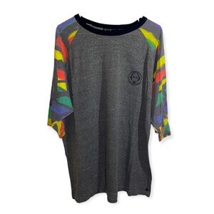 Men’s Sz XL Rook grey multi color rainbow graphic short sleeve tee shirt